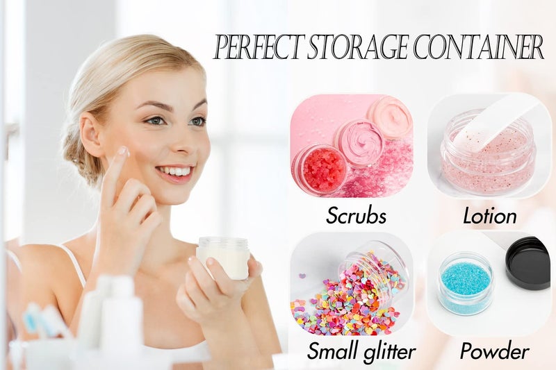 ZEJIA 10pcs Small Travel Containers, Sample Containers with Screw Lids, 5 Size 3/5/10/15/20 Gram Sample Jars with 12pcs Labels and 2pcs Mini Disposable Spatula, Makeup Sample Containers BPA Free - Image 5